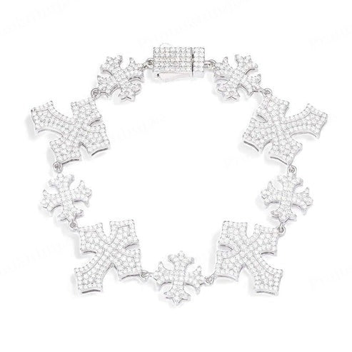 13mm - 22mm Full Iced Out Maltese Cross Bracelet In Silver Moissanite