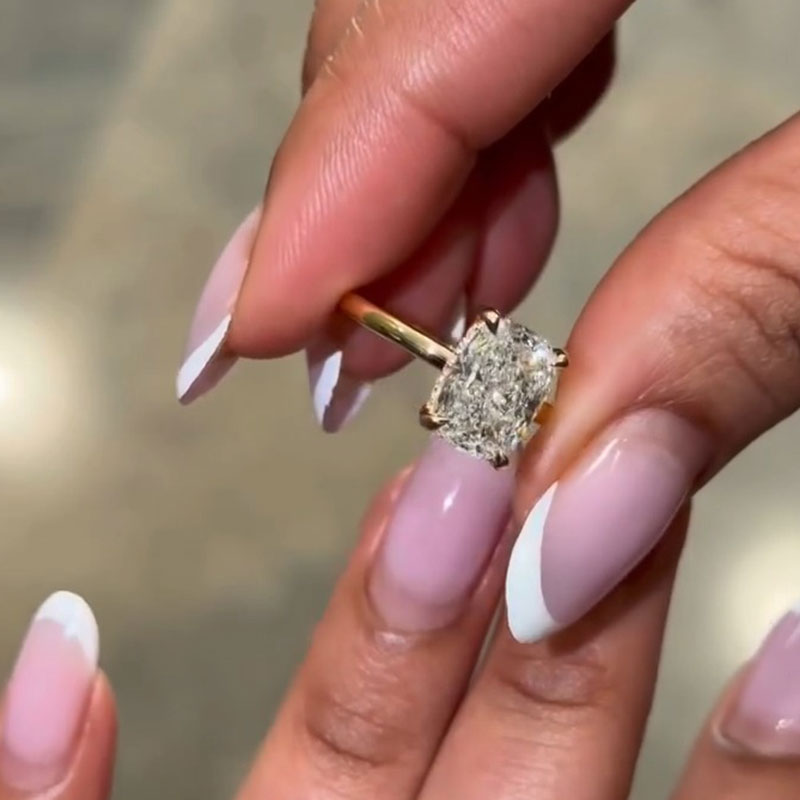 Cushion Cut Sterling Silver Engagement Ring With Hidden Halo