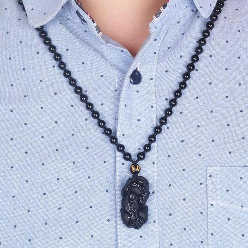 Black Obsidian Pixiu Protection Necklace