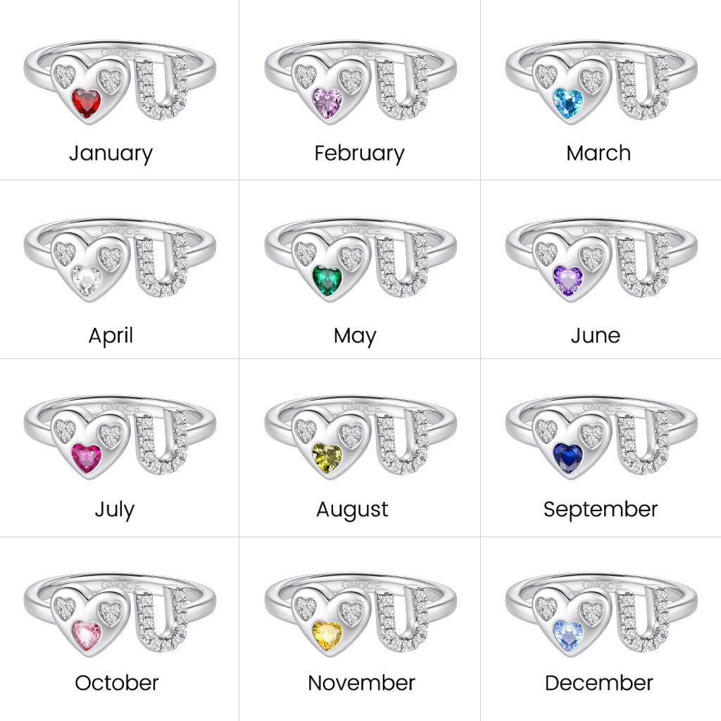Gnoce Customized Initial Birthstone Ring Platinum-plated Silver Blend