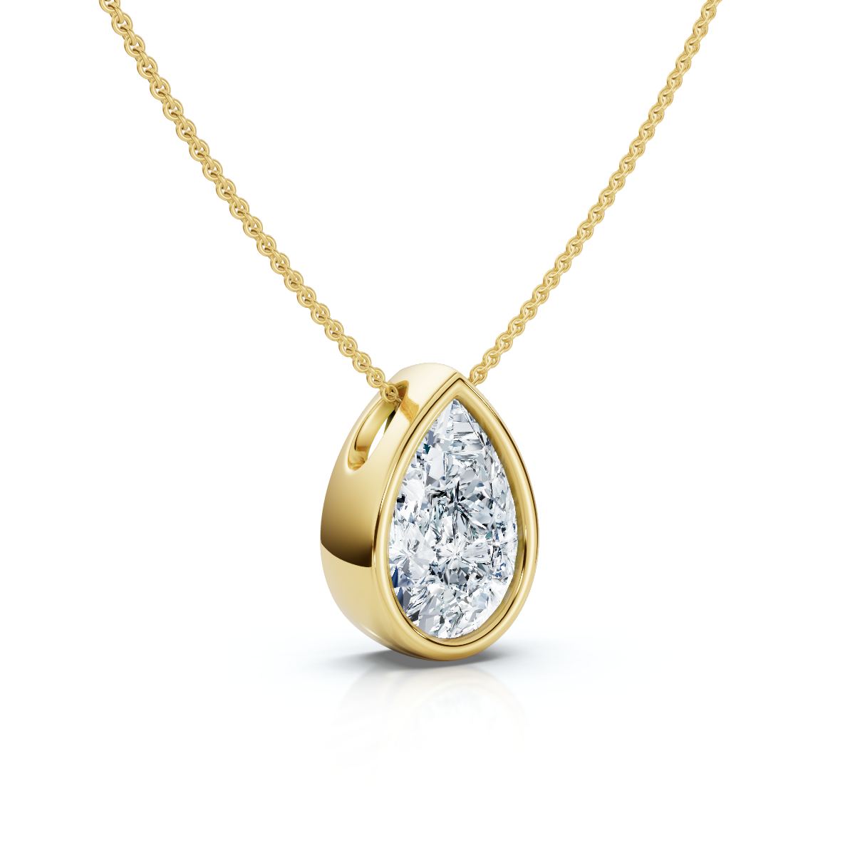 .50 - 2Ct Bezel Pear Shape Diamond Pendant 14k Gold Necklace 18" Lab Grown