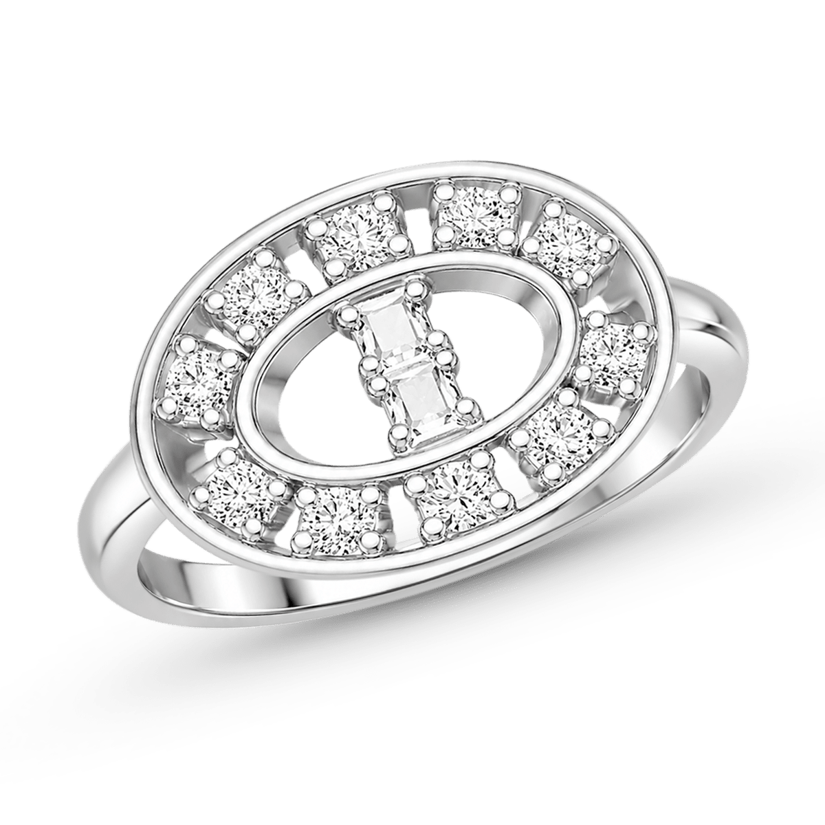 Gnoce Oval Baguette & Round Cut Engagement Ring Platinum-plated Silver Blend