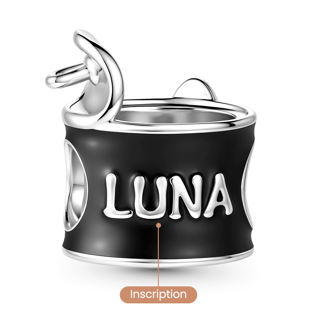 Gnoce Black Cat Food Can Charm Platinum-plated Silver Blend