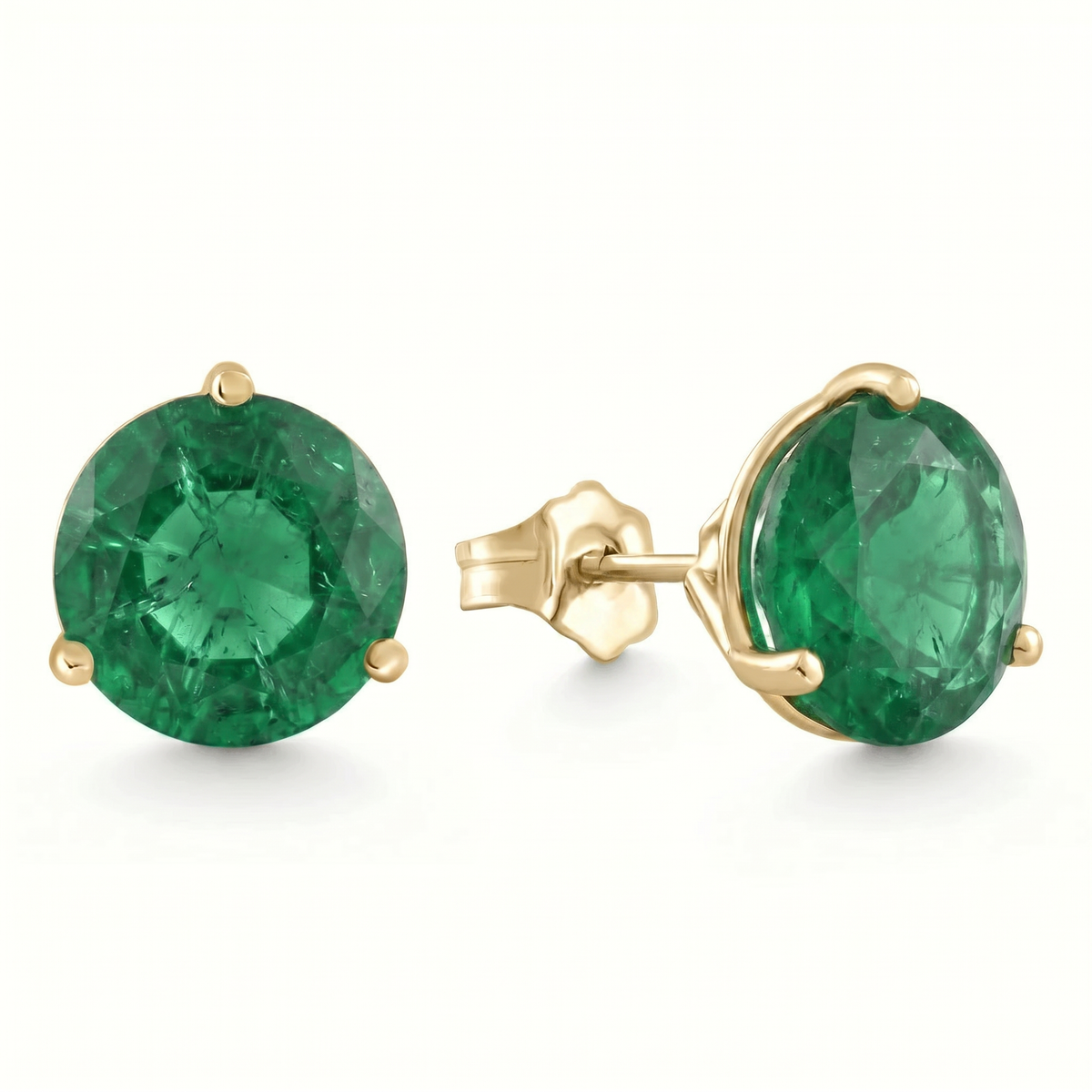 5Ct Round Emerald Studs 9mm Women's 14k Earring 3 Prong Martini Lab Grown