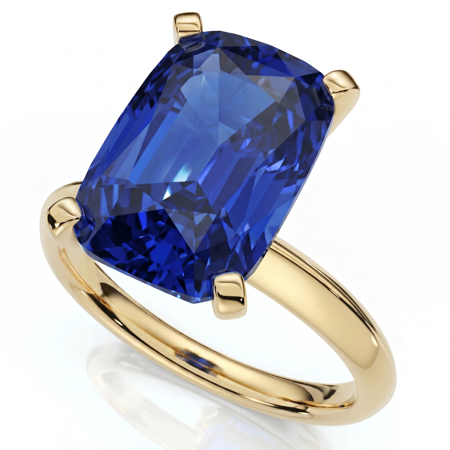 Certified 3.86Ct Blue Sapphire Elongated Cushion Engagement Ring Gold Lab Grown