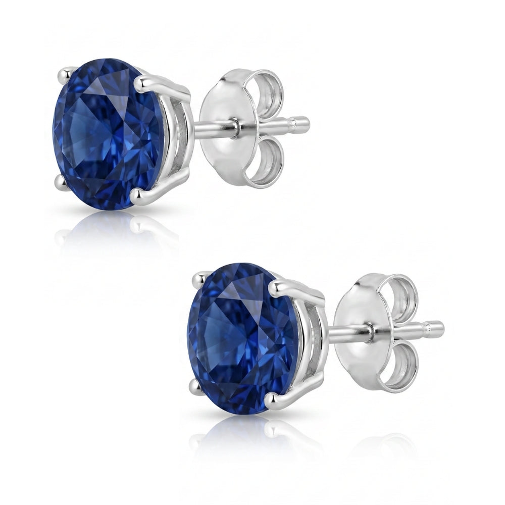 Certified 2-6Ct TW Blue Sapphire Studs 14k Gold Lab Grown