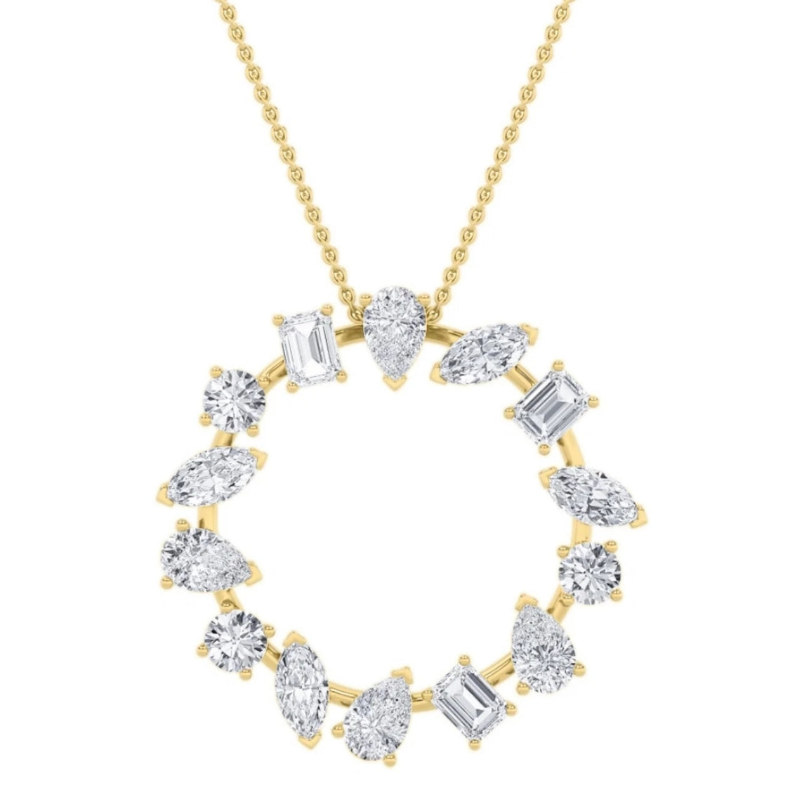 3Ct Multi Shape Ferra Diamond Circle Pendant 14k Gold Lab Grown Necklace 18"