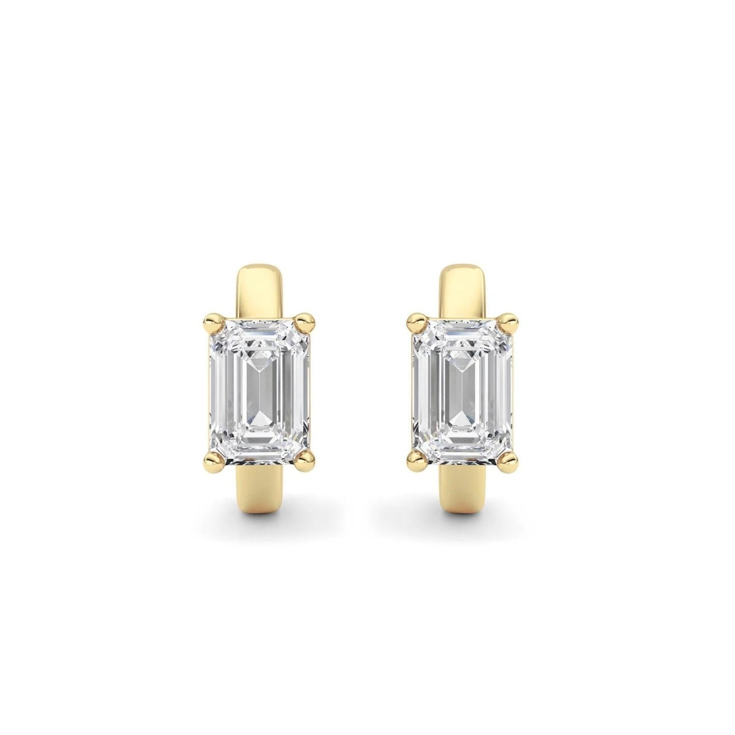 2Ct TW Emerald Diamond Hoops 14k Gold Lab Grown Huggie Earrings