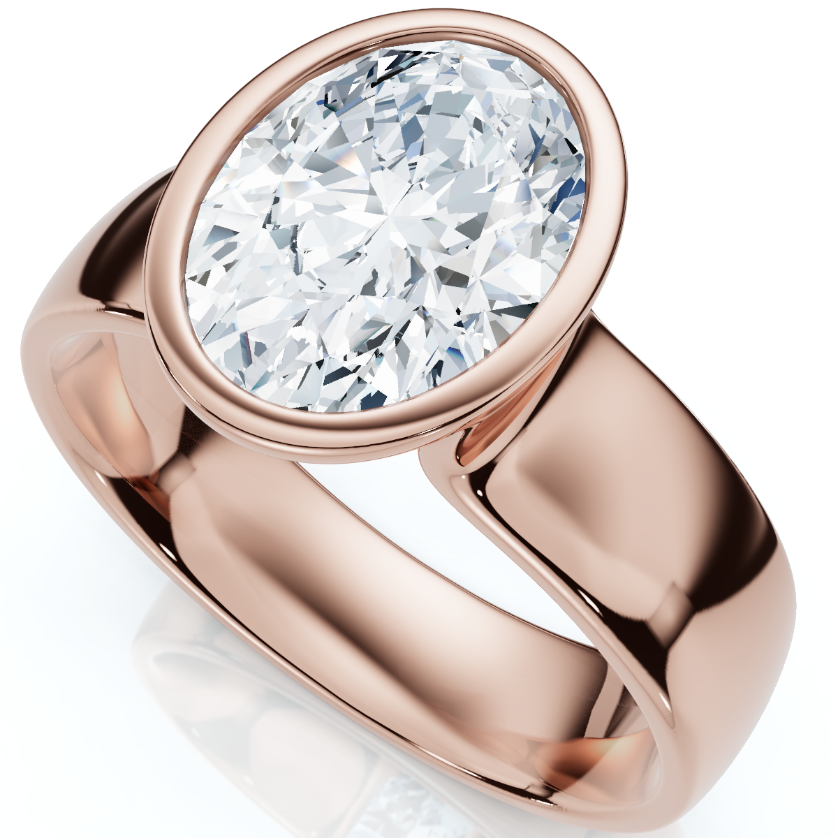 Certified 2Ct Oval Sculptural Bezel Diamond Engagement Ring 14k Gold Lab Grown