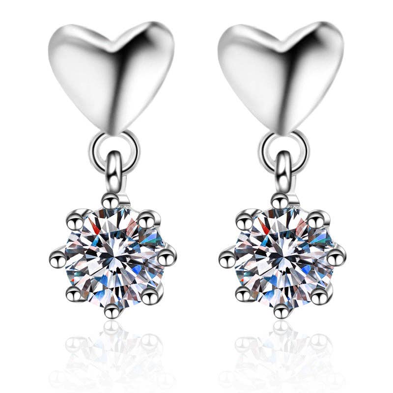 Solitaire Moissanite Heart Earrings in 925 Sterling Silver