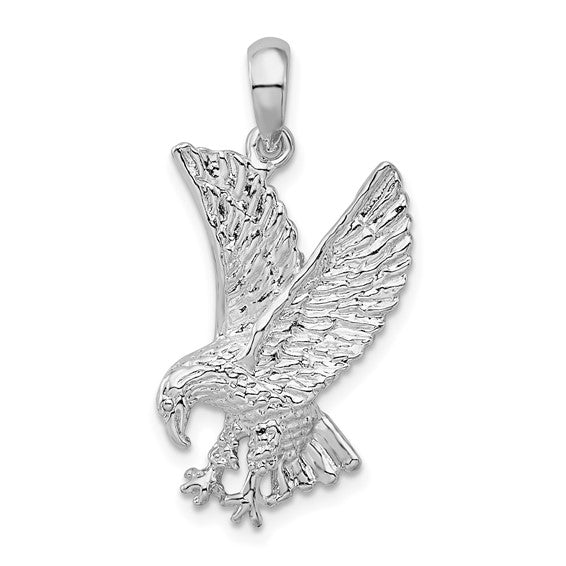 SS Polished Textured Landing Eagle Pendant