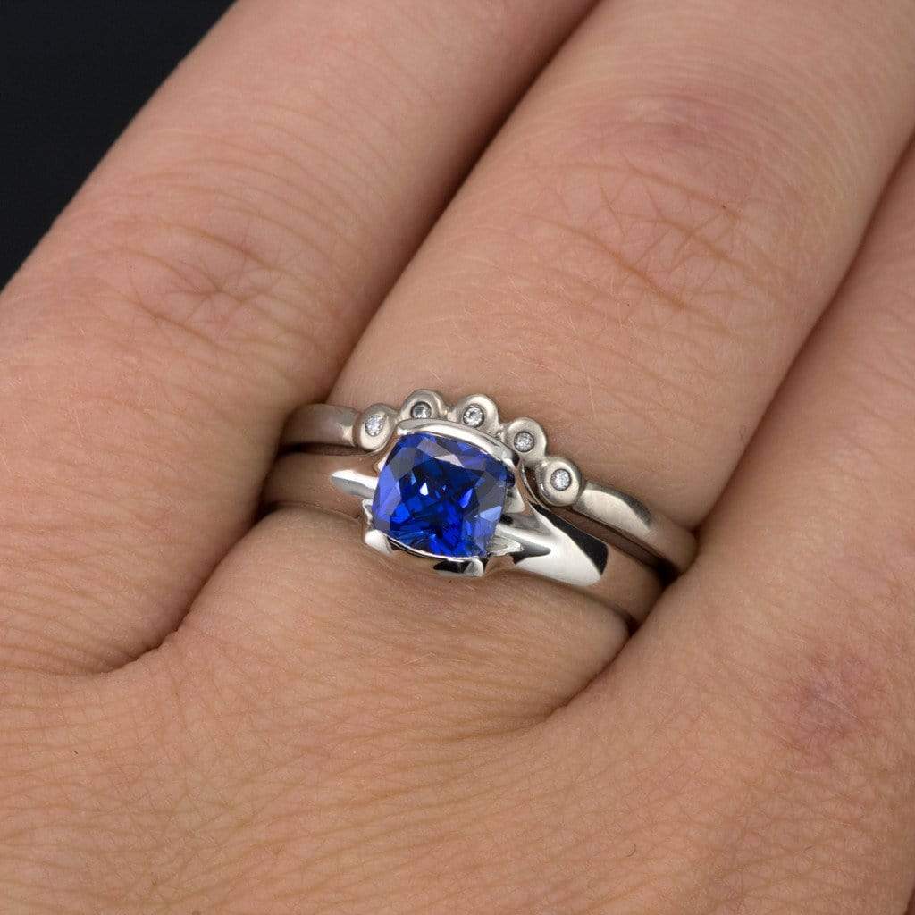 Custom Order - 6mm Cushion Cut Blue Sapphire Fold Solitaire Engagement Ring