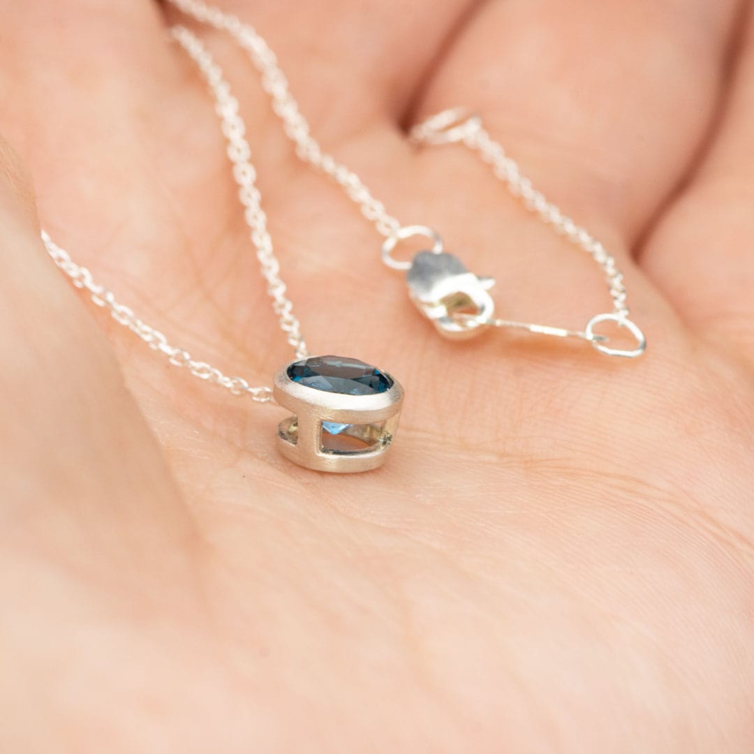 Round London Blue Topaz Sterling Silver Slide Pendant Necklace