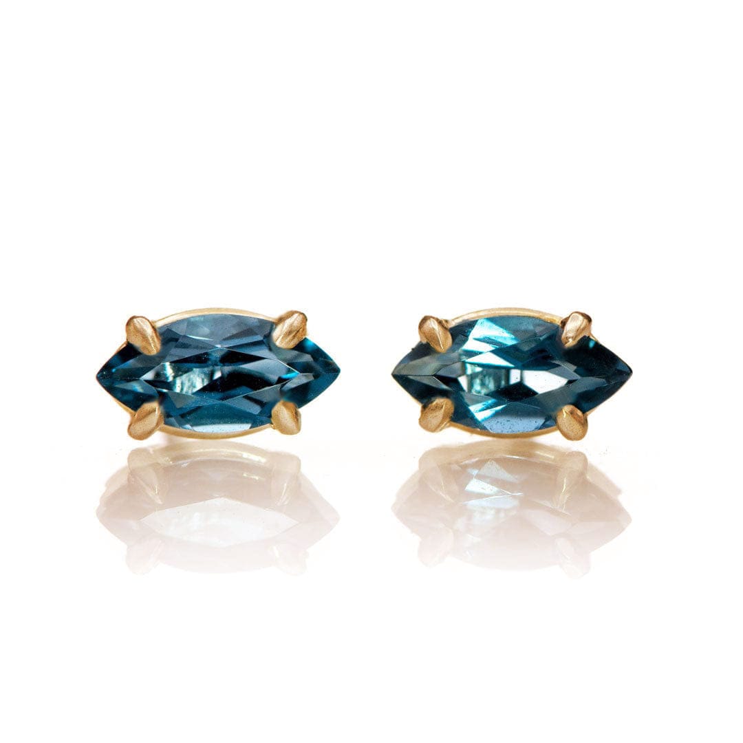 Prong Set Marquise London Blue Topaz Basket Stud Earrings