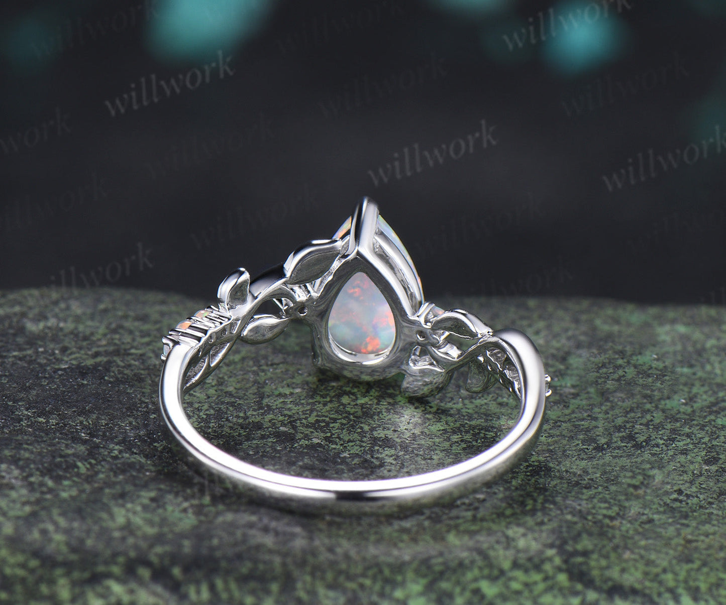 Pear cut opal engagement ring vintage leaf twig opal ring nature inspired wedding ring gifts for her