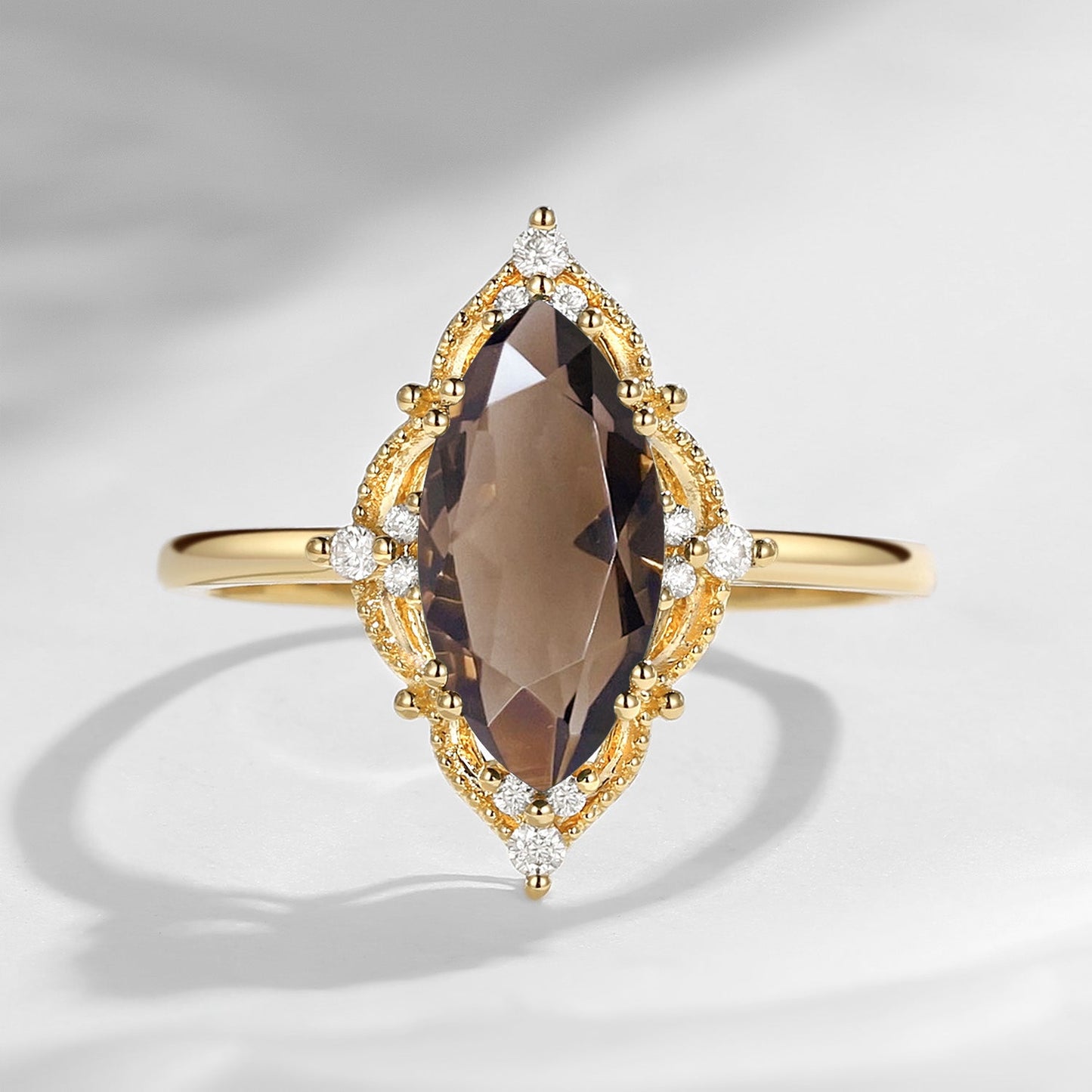 Vintage Inspired Marquise Smokey Quartz Engagement Ring