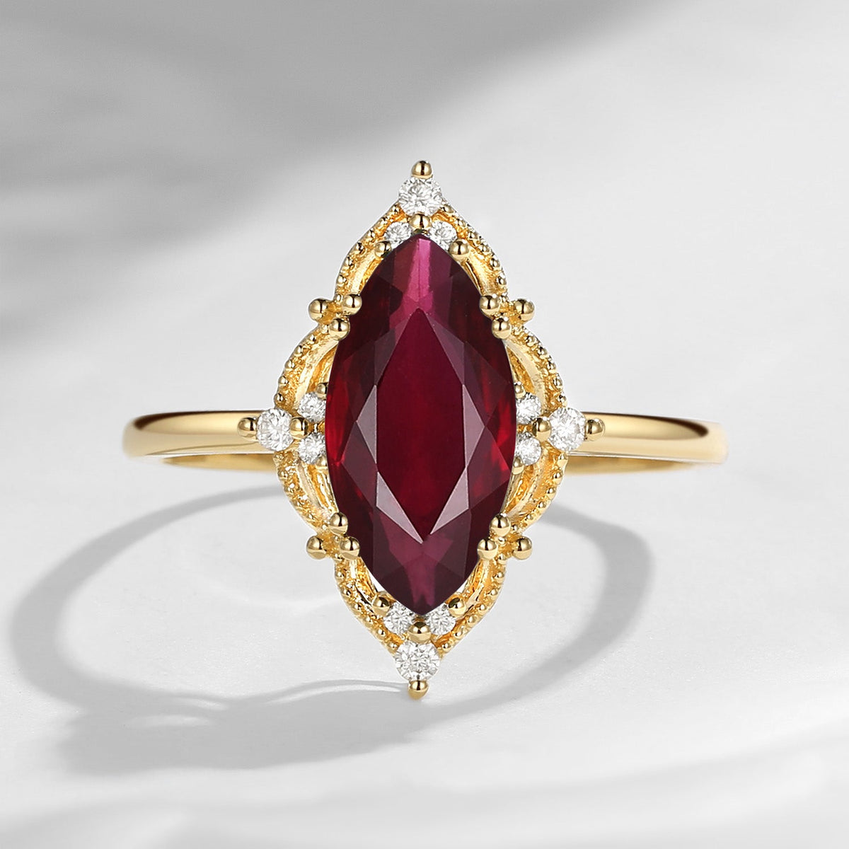 Unique Vintage Inspired Marquise Natural Ruby Engagement Ring