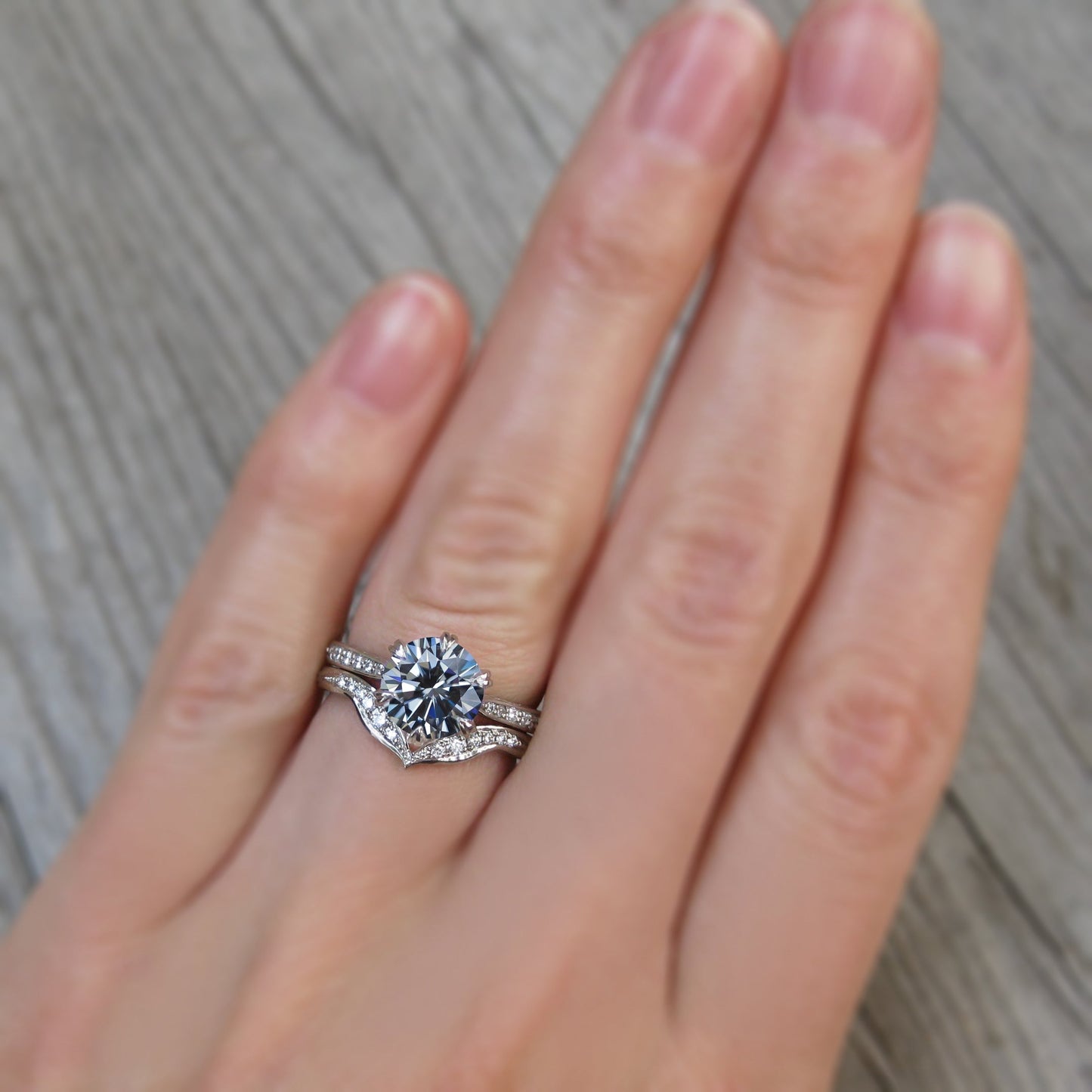 ・CAMILLE・Iconic™ Grey Moissanite, Twig Textured Diamond Band (1.5ct Center)