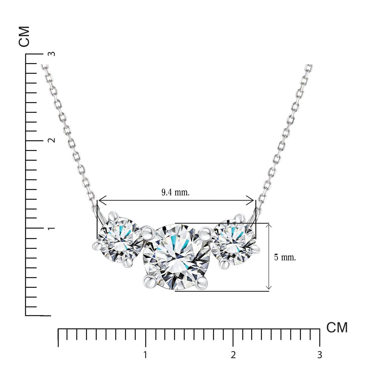 1 Carat Lab Diamond Round Cut Three Stones Necklace