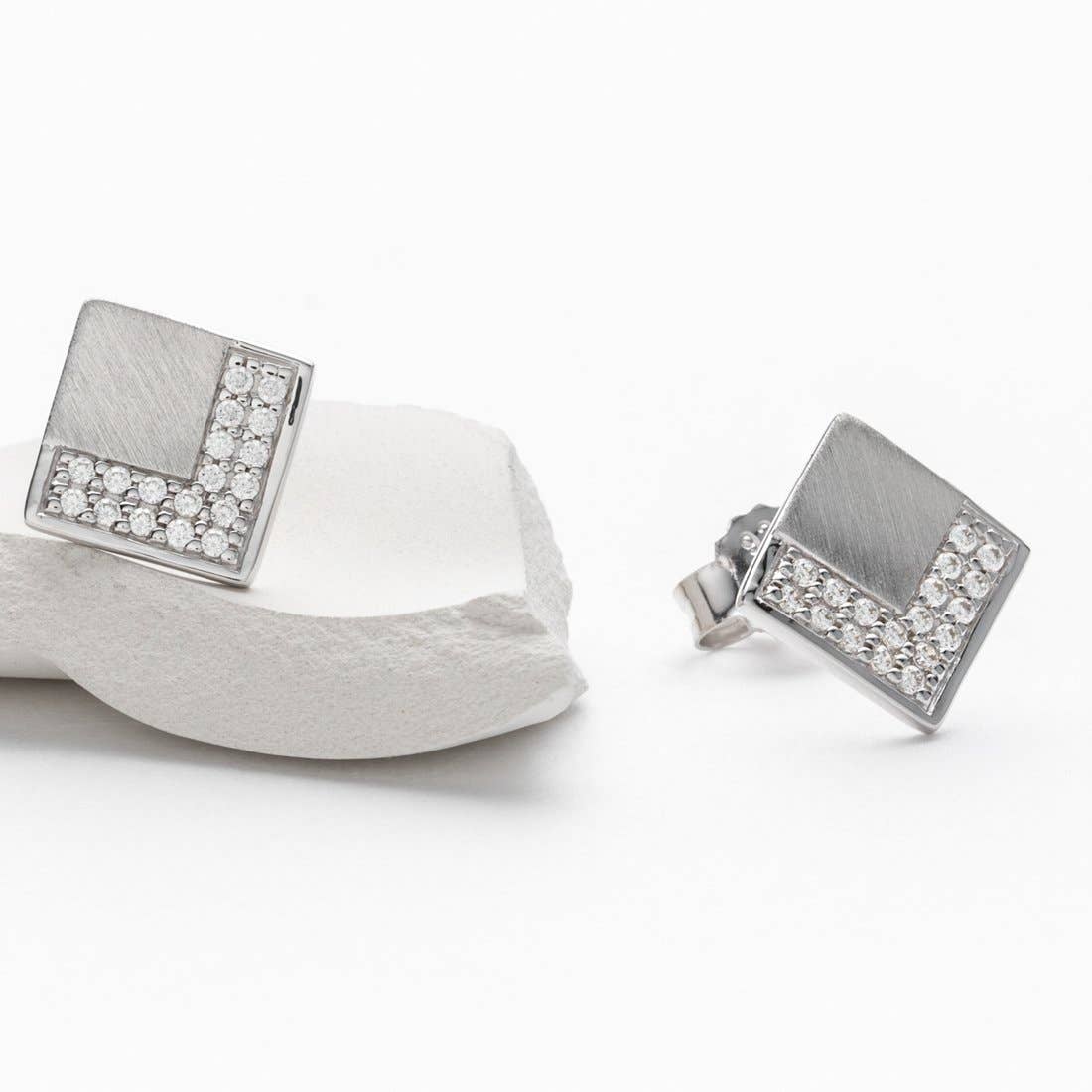 Sterling Silver Adorned Geometric Floating Earrings