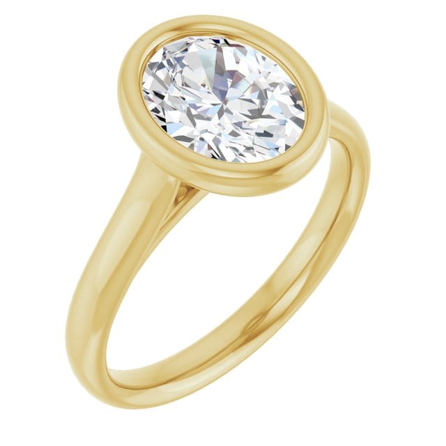 Oval Moissanite Olivia Ring Bezel Solitaire Engagement Ring