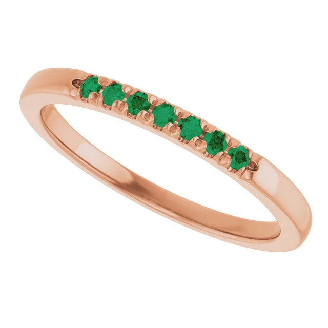 Louise Anniversary Band - French Set Emeralds Pave Stacking Birthstone Ring