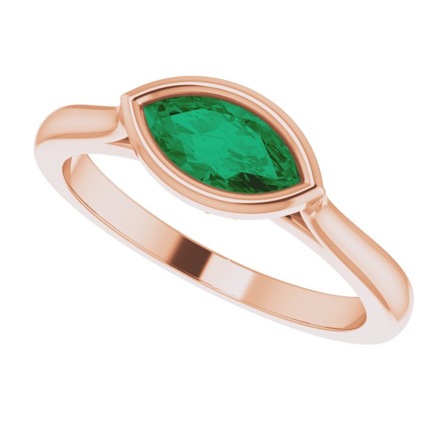 Sideways Bezel Set Marquise Emerald Accented Engagement Ring