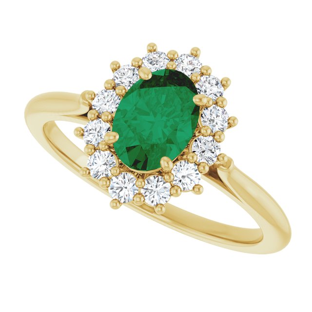 Ophelia - Oval Lab-Grown Emerald Prong Set Halo Engagement Ring