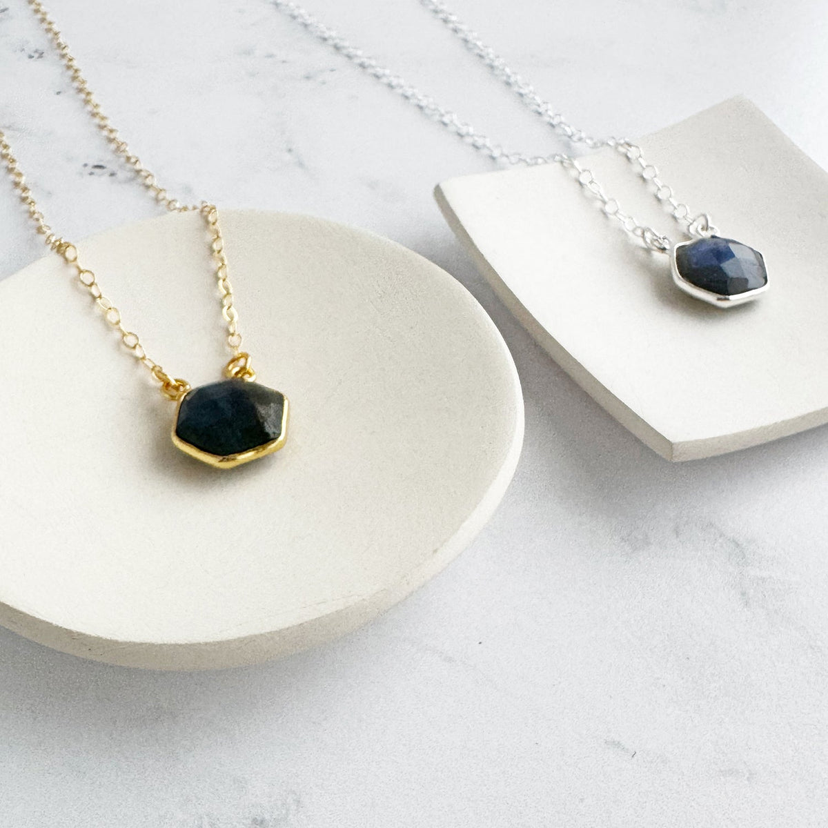 Small Labradorite Hexagon Bezel Necklace