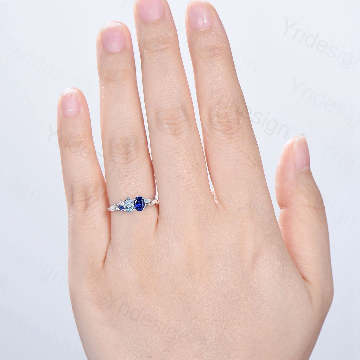 Toi et Moi Blue Sapphire & Aquamarine Engagement Ring | Pear and Oval Cut