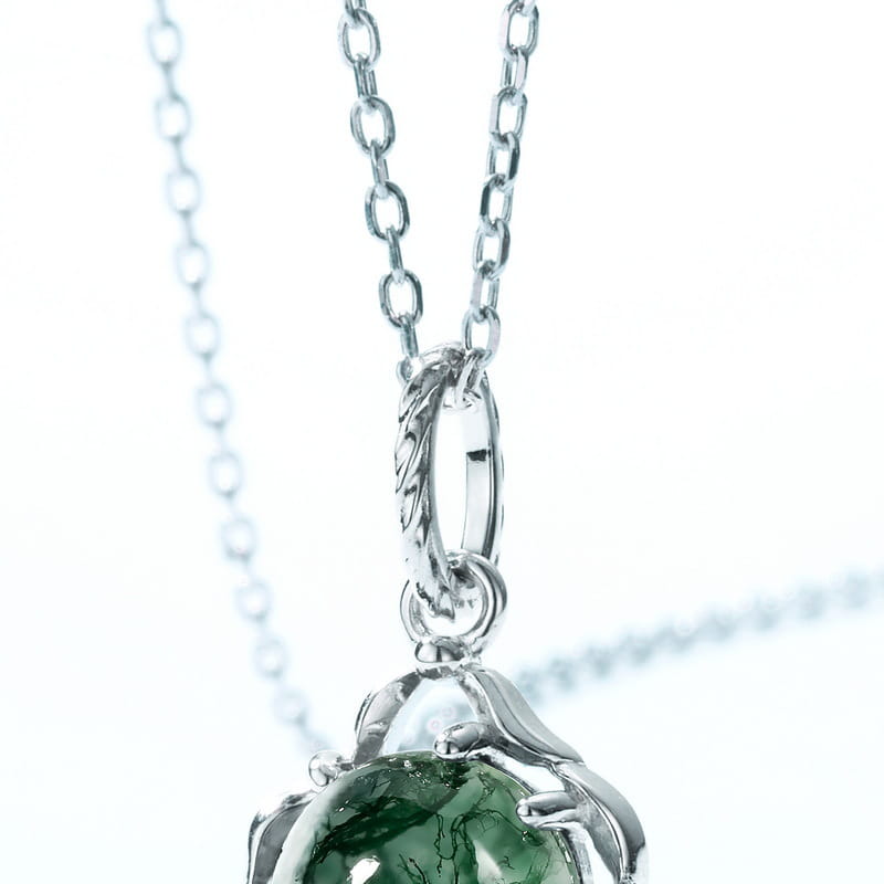 Unique Thicket | Geometric Sphere Moss Agate Necklace