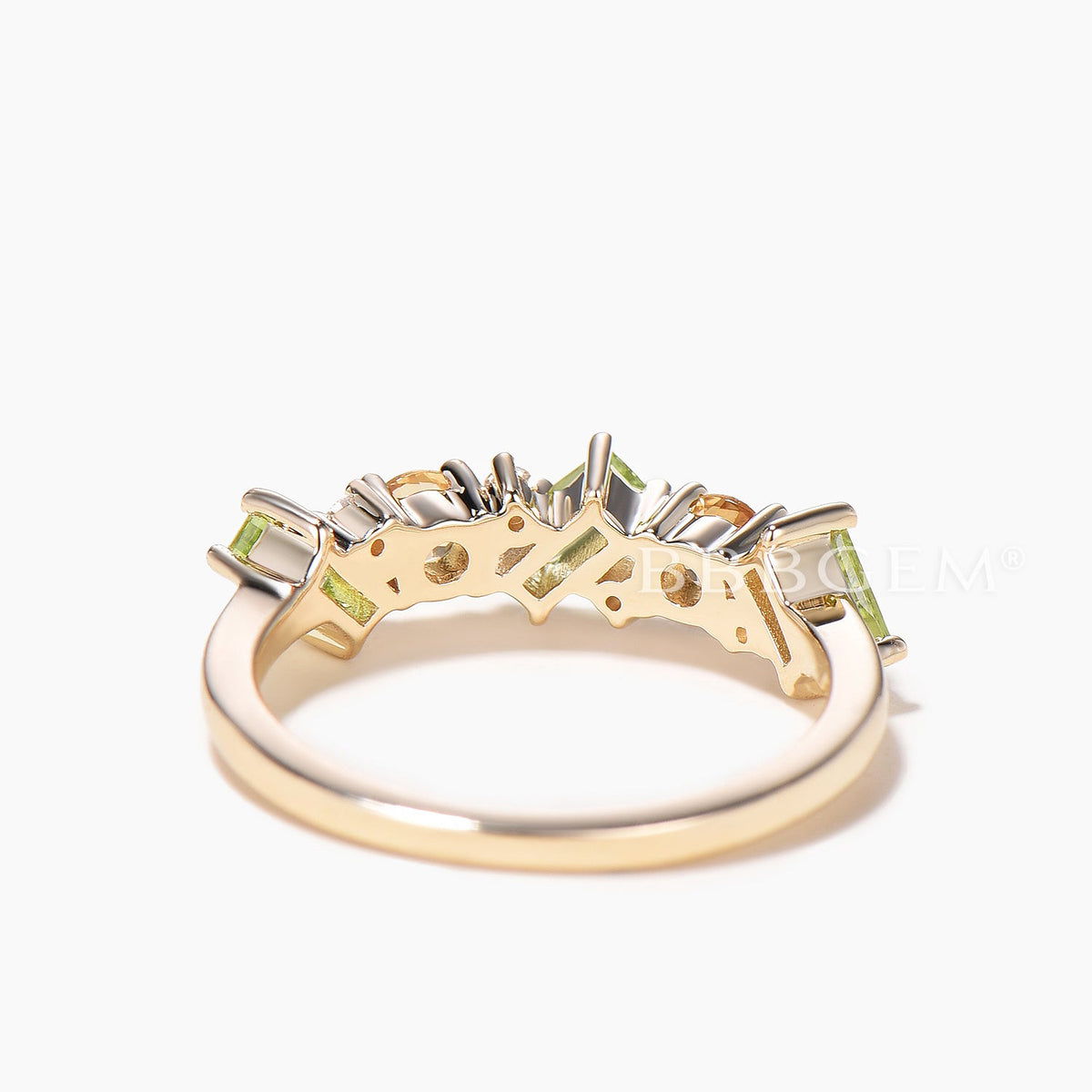 Round Natural Citrine Baguette Peridot Wedding Ring Moissanite Stacking Band