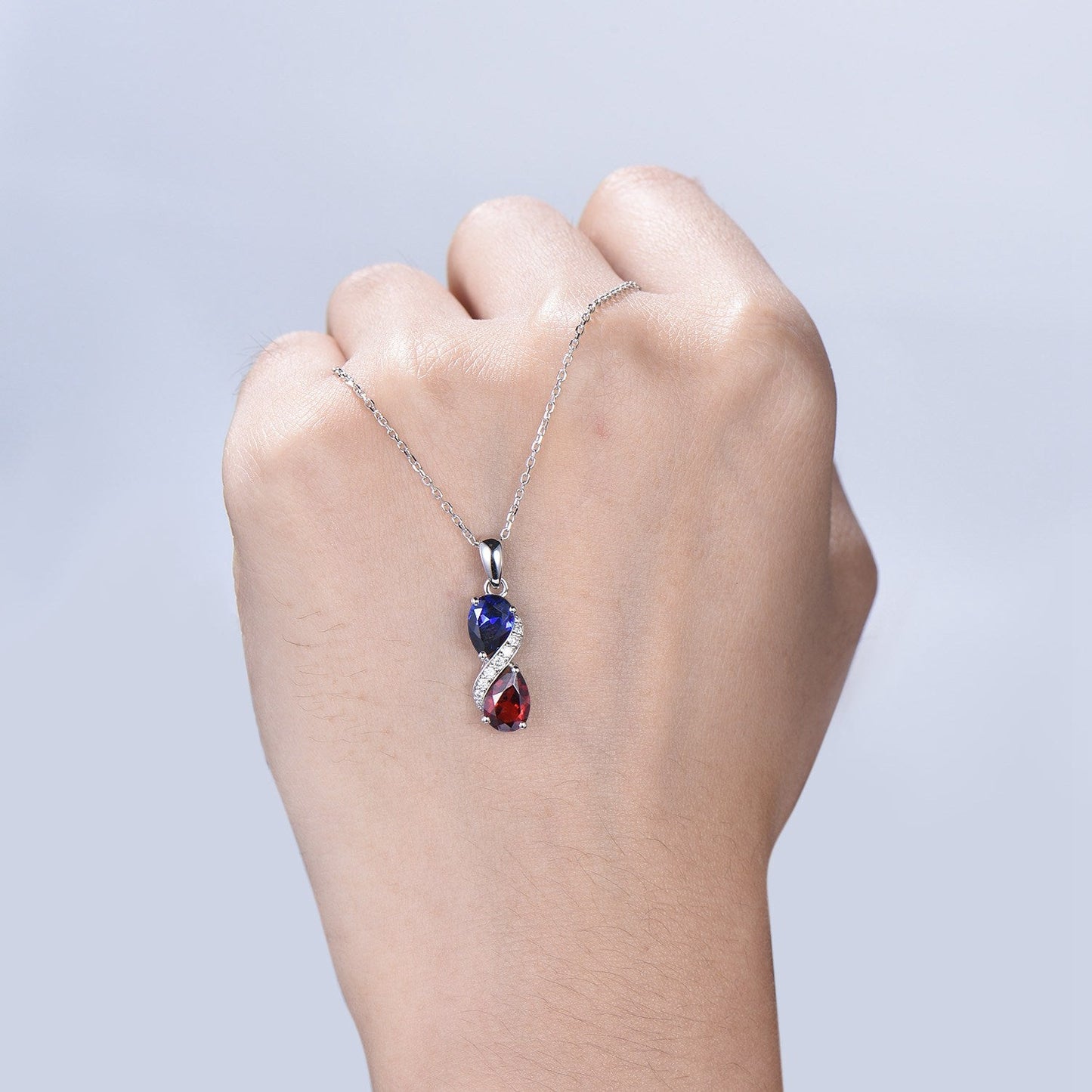 Sapphire Garnet Snake Pendant Necklace, Moissanite Diamond Accent, 14K White Gold
