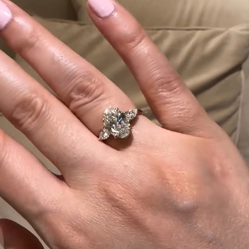 Classic Oval Cut Three Stone Sterling Silver Engagement Ring