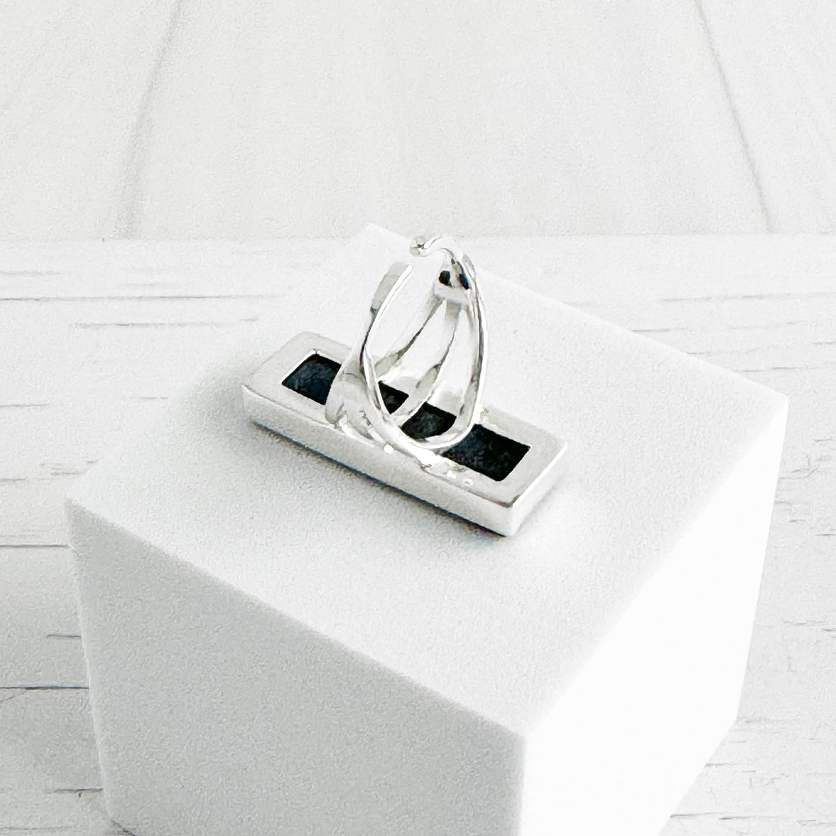 Large Labradorite Rectangle Bar Statement Ring in Gold and Silver