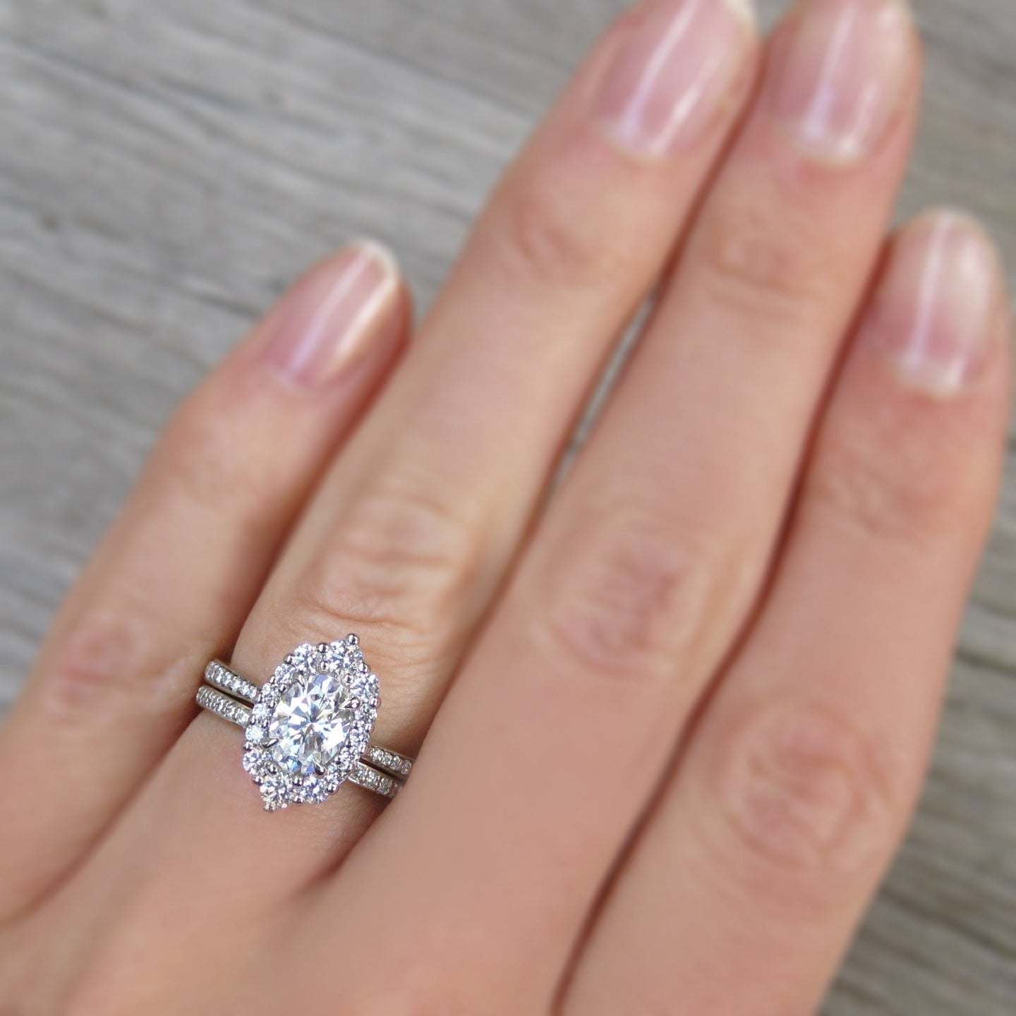 ・SOFIA・Oval Moissanite Center, Diamond Halo (1.25ctw+)