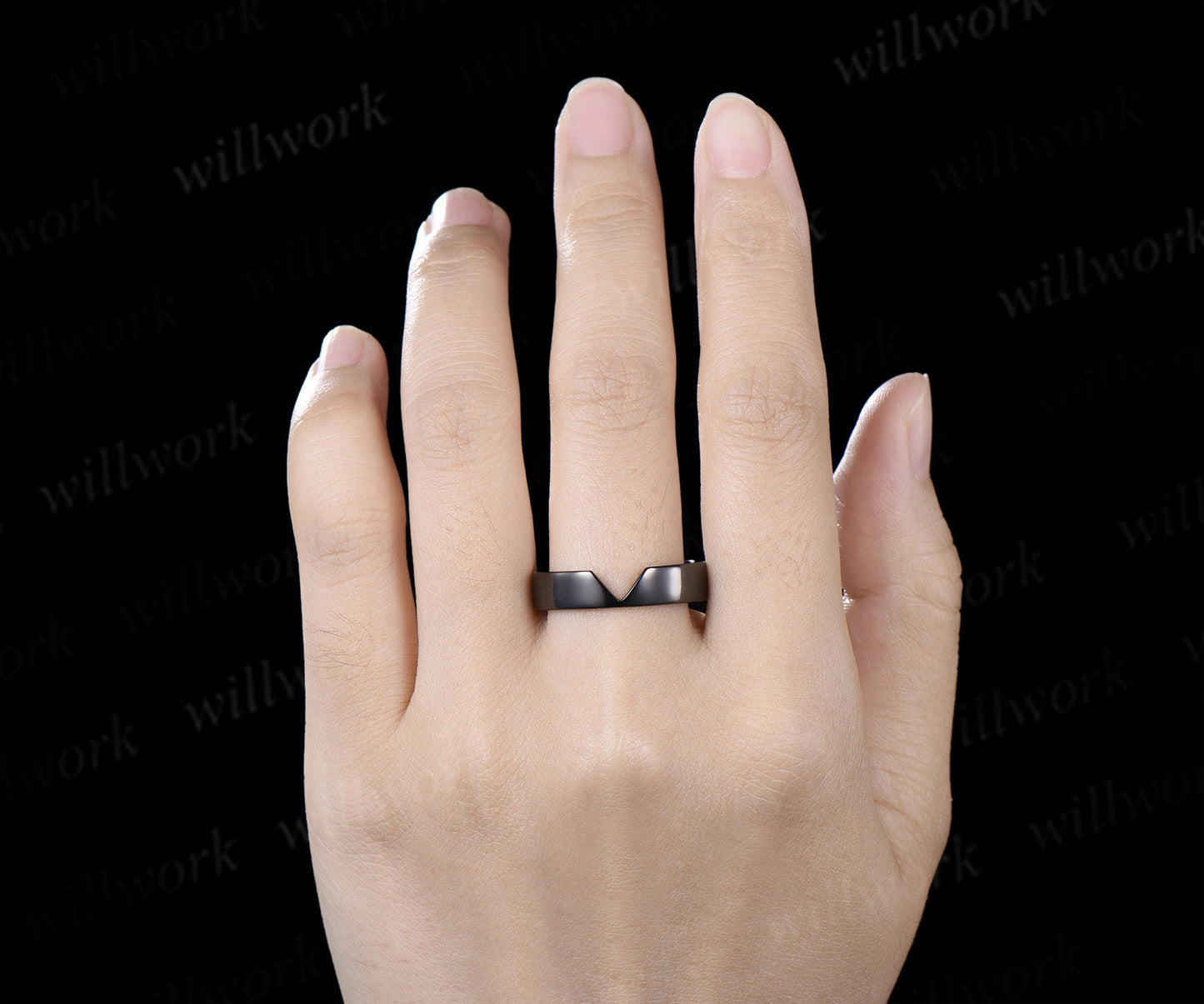 Kite Cut Garnet Couple Ring Set Rhombic Red Garnet Three Stone Engagement Ring & Black Mens Band Unique Matching Wedding Rings