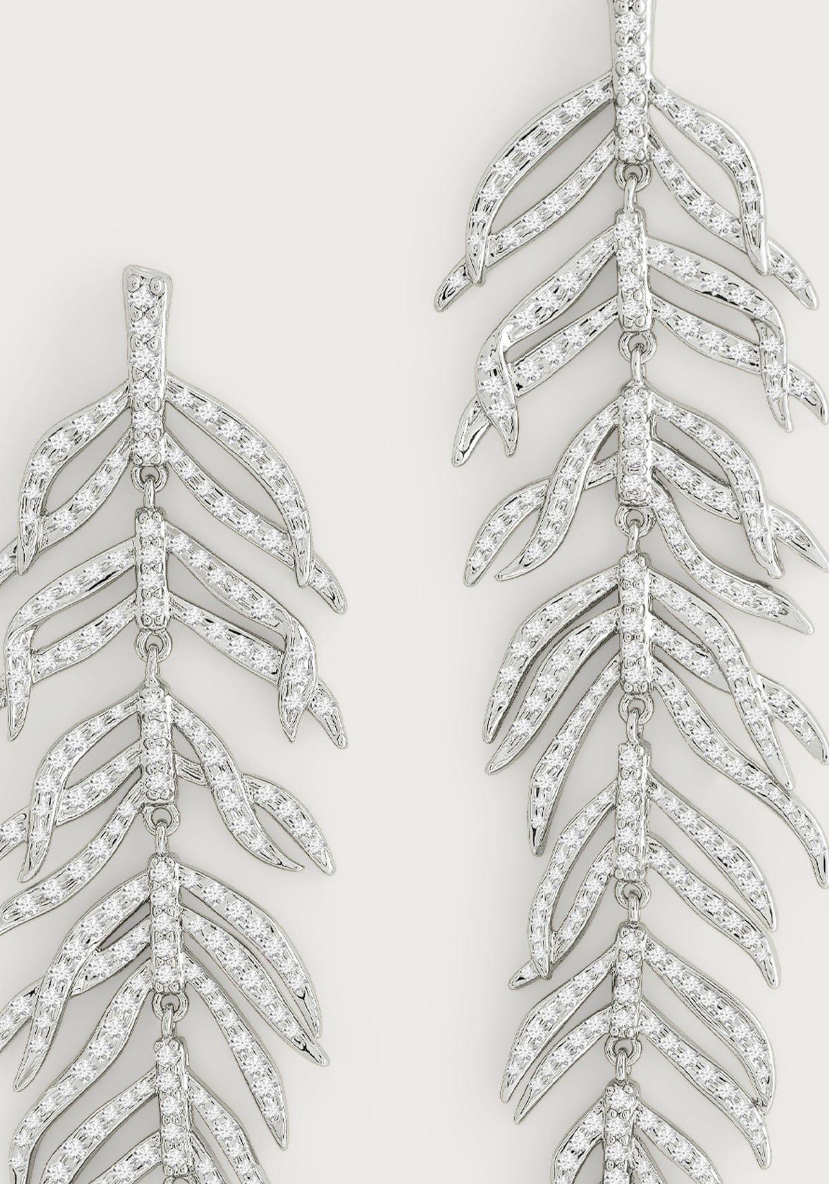 Palm Leaves Pave Dangle Earrings, Silver