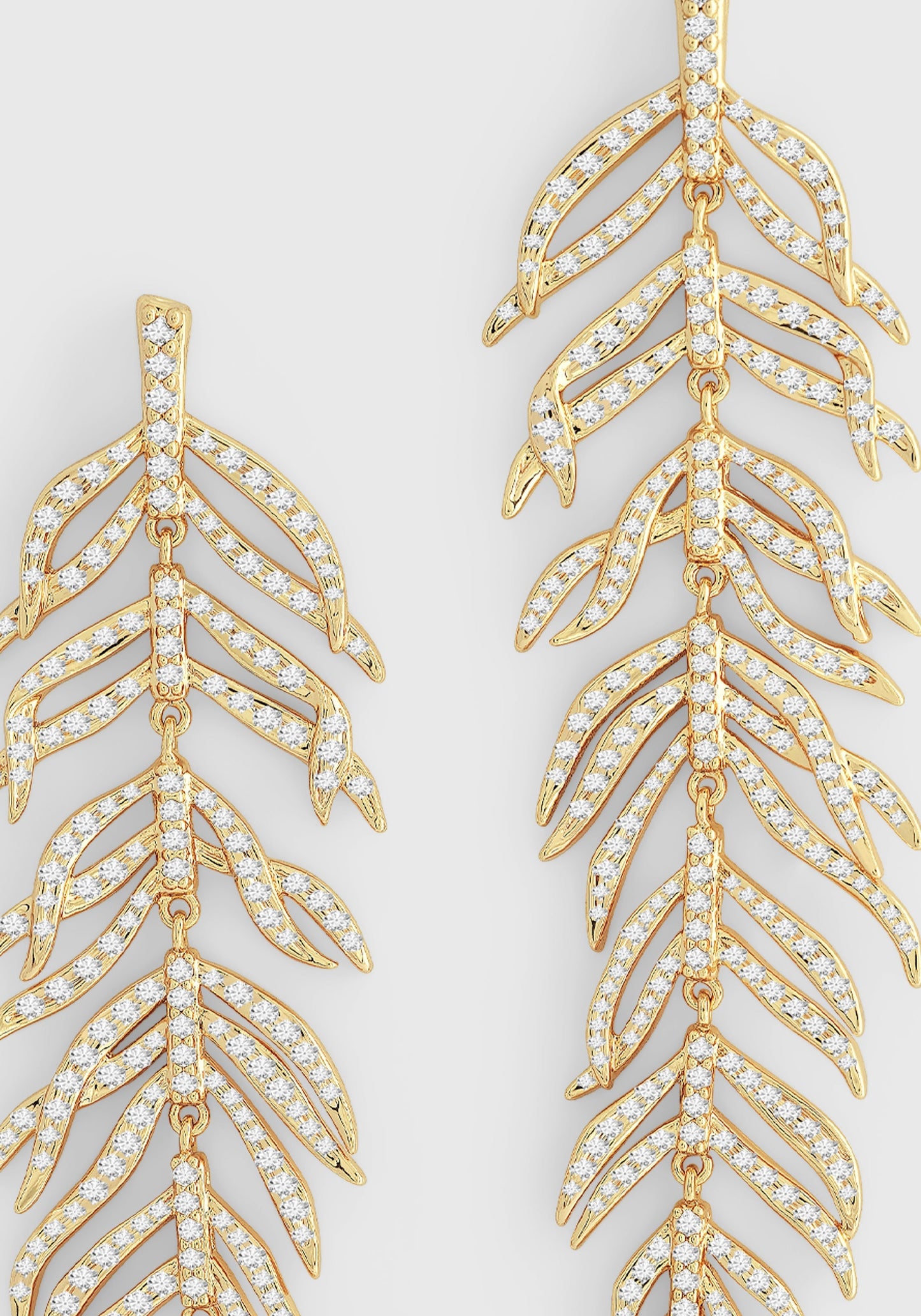 Palm Leaves Pave Dangle Earrings, Gold