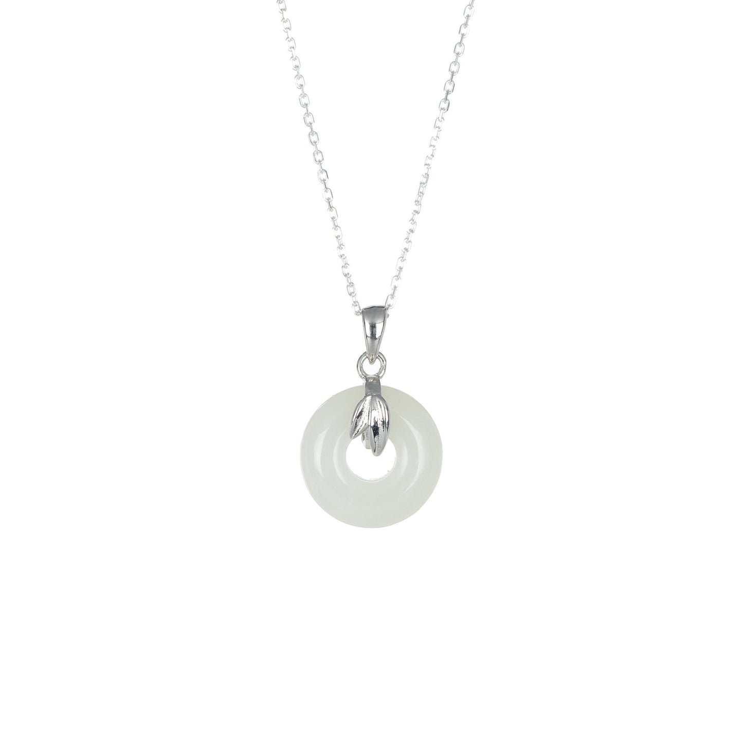 Leafy Donut Hotan Jade Necklace in 925 Sterling Silver