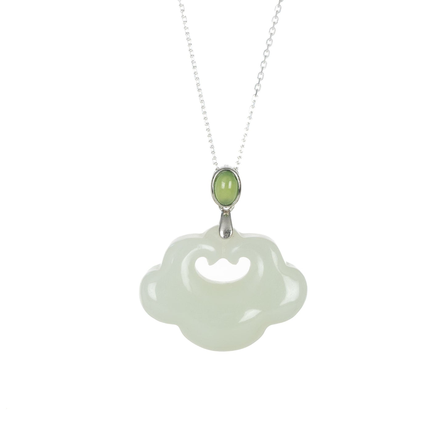 Cloud Ruyi Hotan Jade Pendant in Sterling Silver