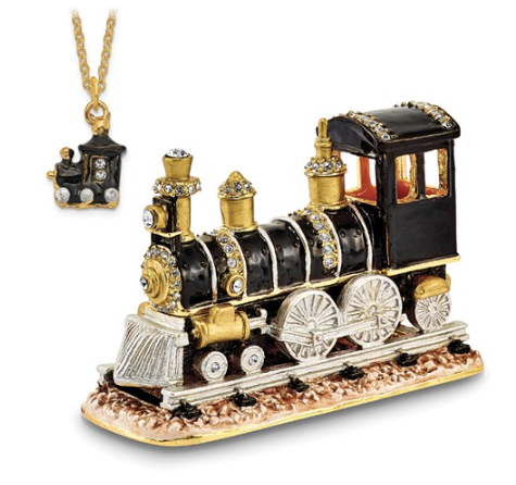 Bejeweled "Axel" Steam Engine Trinket Box with Matching Necklace