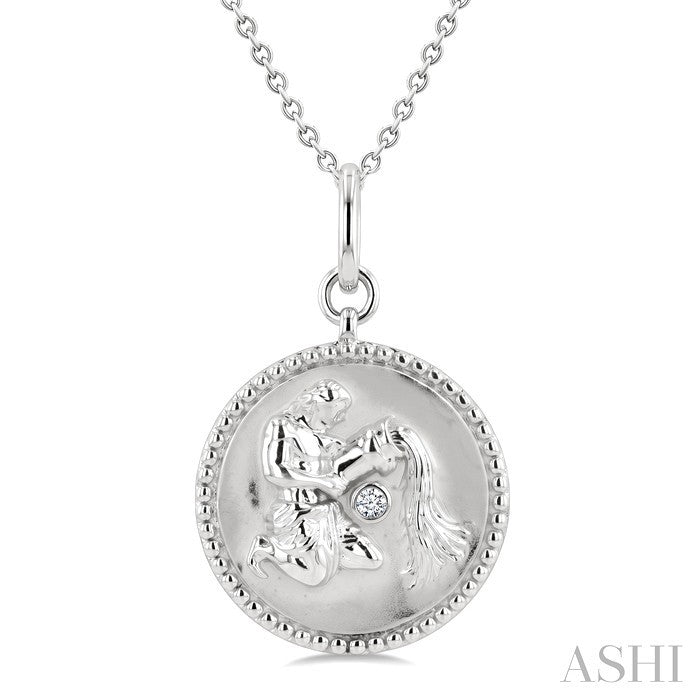 Silver Aquarius Zodiac Medallion Pendant