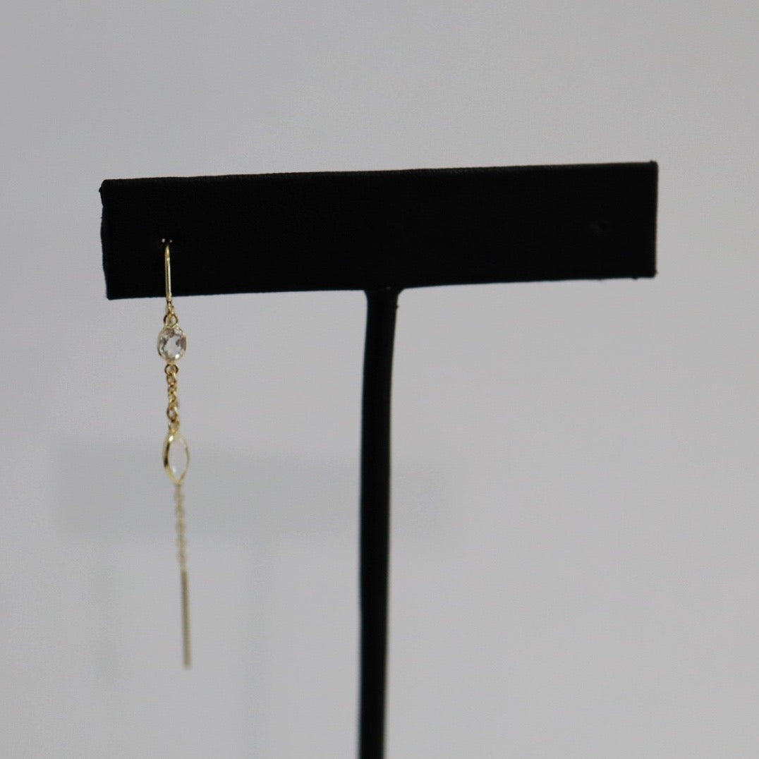 Double White Topaz Drop Threader Earring in 14 karat Yellow Gold / SINGLE EARRING / READY TO SHIP