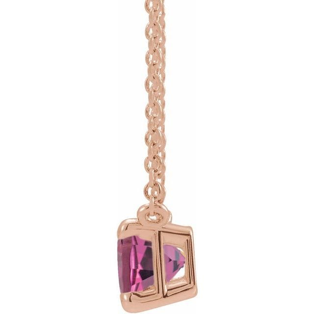 Emerald Cut Pink Tourmaline Prong Set Pendant Necklace