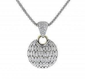 SS & 14K Piyaro 0.25ctTW Round Puffed Diamond Neckalce