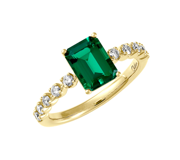 14KY Lab-Grown Emerald and Lab-Grown Diamond Ring (Size 7)