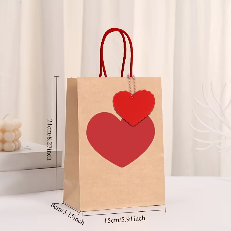 Heart-Shaped Kraft Paper Gift Bags with Tags and Twine