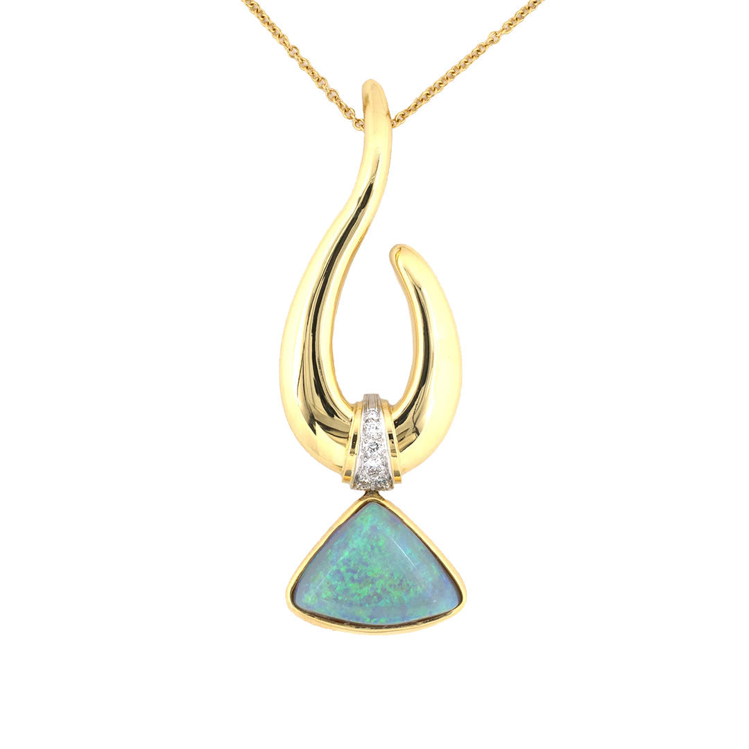 Triangular Opal & Diamond Swirl Pendant Necklace