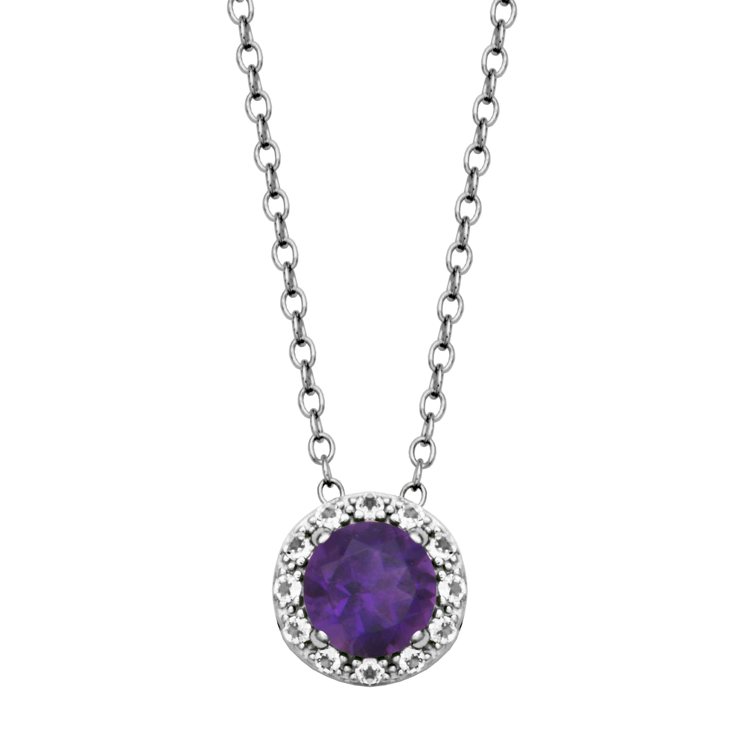 Sterling Silver African Amethyst & White Topaz "Dazzle" Necklace (18in + 3in)